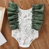 Summer Baby Girl Vêtements Vêtements pour tout-petits Combinaison en dentelle à volants Triangle Romper Bowknot Body Kid 210528