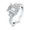 Ringar Anziw 925 Sterling Zilveren 3 Karaat Emerald Cut Engagement Ring Voor Vrouwen 3-Steen Gesimuleerde Diamond Wedding Band267L