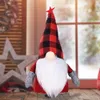 Jul Gnome Dekorationer Röd Buffalo Plaid Electric Faceless Dock Kids Toy Home Party Windows Ornament XBJK2108