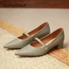 SOPHITINA -selling Women Shoes One-line Buckle Thick Heel Durable Shoes Pointed Toe Design Green Handmade Pumps Female AO273 210513