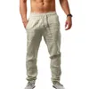 Мужские брюки брюки ультратонкие дышащие мужские льняные Летние Jogger бьют эластичные талии мальчиков тренировки уличные одежды мужская одежда быстрый