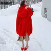 Nerazzurri Oversized vermelho espesso quente macio macio fofo Faux casaco mulheres Raglan manga comprida longa casacos de pele para o inverno para as mulheres 211110