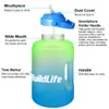 BuildLife Gallon Water Bottle with Straw Motivational Time Marker BPA Free Wide Mouth Leakproof Mobile Holder Handle Travel Jug 210907