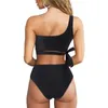 Kvinnors badkläder Kvinnor Bkini 2022Top Sexig Swimmwear One Shoulder Swimsuit Solid Color High midje Split Bikini Summer Femme