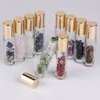 10ml Bouteilles d'emballage Pierres semi-précieuses naturelles Huile essentielle Gemstone Roller Ball Bouteille Verre clair Healing Crystal Chips T2I52493