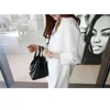 İlkbahar Sonbahar Beyaz Uzun Pamuk Tops Kadınlar BF Gevşek Bluz Gömlek Artı Boyutu Batwing Kollu Cepler S-5XL Blusas Streetwear 210513