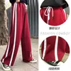 Femmes Joggers Pantalons de survêtement Casual Pantalon large Stripe Hip Hop Pantalon Streetwear Rouge Noir Taille Haute Chic 211115