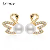 Boucles d'oreilles de cygne exquises 100% Natural Natural Freshater Pearl Vintage Stud Prévaluer la personnalité allergique Femmes Gift Earge 210628