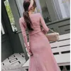 Sonbahar Kış V Yaka Uzun Kollu Kazak Elbise Kadınlar Zarif Kore Chic Fırfır Vestido da Festa 210520