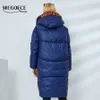 Miegofce Vinter Kvinnorförtjockning Högkrage Hood Parkas Lång knä Ljusa färger Stora Fickor Jacka Kvinna Outwear D21517 211018