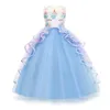 Unicorn Dress For Girls Birthday Party Clothes Embroidery Flower Ball Gown For Kids Rainbow Formal Princess Children Costume_xm