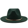 つば広帽子シンプルなダークグリーン女性フェドーラジャズ帽子英国スタイルトリルビーパーティーフォーマルパナマキャップドレスカウボーイ秋