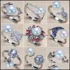 Sieraden-instellingen Parelringen Shining S925 Sier Ring voor Dames Verstelbare Bruiloft DIY Gem Assories Present Druppel Levering 2021 FEU2M