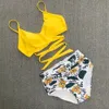 セクシーなハイウエストビキニクロス水着女性プッシュアップ水着女性プラスサイズセットBather Baher Suit Beachwear 210629