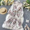 Vacation Dress Arrival Spring Long Sleeve Flower Print Pleated Elegant Women For Holiday 210423