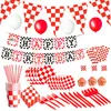 Disposable Dinnerware Lattice Racing Car Driving Tableware Red White Tablecloth Banner Paper Plates Cup Napkin Set Boy Birthday Party