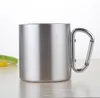 Portable Carabiner Handle Cup Stainless Steel Foldable Mug 220ml Outdoor Camping Clip Hook Mugs SN2158