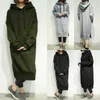 Kvinnors Casual Loose Long Hoodies Höst Solid Färg Sweatshirt Hooded Sweatshirt Dress Y0820