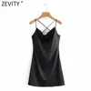 Frauen Sexy Backless Strap Kreuz Schwarz Sling Mini Kleid Weibliche Chic Club Wear Party Vestido Dame Dünne Kleidung DS4952 210416