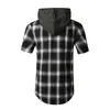 Hommes chemises décontractées hommes à manches courtes à capuche Plaid classique flanelle Chemise Hipster Harajuku hommes Hip Hop Streetwear homme Chemise