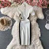 Bodycon jurken lente zomer gebreide rits sexy vestidos de mujer koreaanse vintage stretch vrouw jurk mode 210415