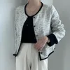 秋冬女性ヴィンテージ織物格子縞Tweedジャケットコートボタンシングルブレストシルムオフィスレディポケットウールのアウター210514