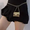 Dames Mini métal perle bandoulière ventre taille chaîne mode petit carré épaule sac à main collier sacs