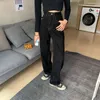 Vintage wysokiej talii kobiety czarne dżinsy jesień streetwear szerokie nogi kobiece spodnie dżinsowe proste woorggy mama 211129