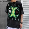 Oversized Camisetas Creative Impressão Criativa Afligido Camisetas Hip Hop Punk Rock Fashion Gótico Harajuku Tops 210602