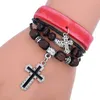 Retro Jesus Cross Charmband Armband Träpärlor Sträng Justerbar flerskikt Wrap Leather Armband Bangle Cuff For Women Men Fashion Jewelry Will and Sandy