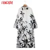 Primavera moda mulheres flores imprimir camisa de manga longa manga longa senhoras midi vestido sl83 210416