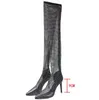 Zapatos de vestir mujer muslo alto sobre las sandalias de la rodilla Rhinestone Mesh Boots de verano Transparentes Tacones altos No hay caja