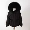 Janveny enorme mapache cuello de piel con capucha corta femenina invierno pluma abajo abrigo mujeres 90% chaqueta de pato puffer parka 210923