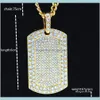 Mens smycken Vintage fylld isad Rhinestone Gold Color Charm Square Dog Tag Halsband med kubansk kedjehiphop bam2h halsband bzt9n