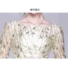 Высокое качество летние женщины вечеринка длинные платья мода блестящая сетка цветочные вышивка половина рукава Maxi Vestidos 210506