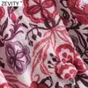 Zeefity Dames Sweet Agaric Kant Floral Print Casual A Line Jurk Femme Plooien Lange Mouw Boog Gebonden Chique Party Vestido DS4872 210603