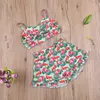6m-7y sommar toddler baby barn tjejer kläder uppsättning flamingo blomma väst toppar shorts outfits kostymer strand helgdag 210515