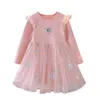 0-7Y enfants princesse robe de soirée pour filles été à manches courtes dessin animé bébé robes rose bleu maille respirant infantile robes Q0716