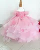 2021 cristais de renda cor-de-rosa cristais meninas meninas vestidos bola vestido espaguete níveis curva lilttle crianças aniversário desfile vestidos de casamento