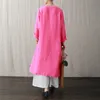 Johnature Donna Abiti in lino di cotone Patchwork Primavera O-Collo Manica lunga Abiti vintage Abiti da donna larghi rossi rosa 210521