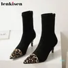 Wholesale-Boots Lenkisen 2021 High Street Fashion Nightclub Zipper Leopard Horsehair Style Flock Women Pointed Toe Autumn Winter Ankle L92