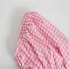 Women Pink Gingham Summer Dress Za Short Puff Sleeve Smocked Plaid Mini Dresses Woman Chic Side Zip Vintage Dress 210602