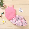 Conjuntos de roupas infantil Baby Girl Roupas sem mangas Sling Tops Bow Romper + Floral Impressão Tutu Saia Outfit Sunsuit Girls Summer