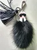 luxury y Karl Genuine Raccoon Fur Pompom Bag Bugs Charm Keychain Plush Key Ring Leather Tassel Pompom3615480