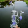 Bongs de vidro de 10 polegadas coloridos tipo dobrado narguilé turbina perc duplo reciclador fabuloso ovo 4mm de espessura óleo dab rigs 14mm fêmea junta copo bong água com tigela HR319