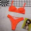 v neck women bikini solid neon Push up bathing suit swimwear Swimsuit female ribbed bathers summer beach wear 210629