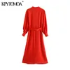 Women Elegant Fashion Office Wear Buttons Midi Dress Long Sleeve With Belt Female Dresses Vestidos Mujer 210420