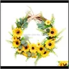 Festliga tillbehör GardenArtificial Sunflower Krans, Vårkrans för ytterdörrväggfönster Bröllopsfest bondgård Heminredning Dekorativ fl