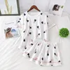 QWEEK Women's Pajamas Cotton Sleepwear Suit Home Clothes Heart Print Pijama Mujer Summer Pyjamas Femme Nightgown 210330