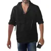 Helisopus Men's Camiseta Verão Com Capuz Sólida Cor Algodão Linho de Manga Longa Blusa Tops Casual Solto Camisas Para Hombre 210626